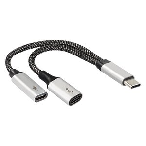 Premium USB-C - 2x USB-C data/laden splitter | USB2.0 | OTG | PD 60W | nylon | 0,15 meter