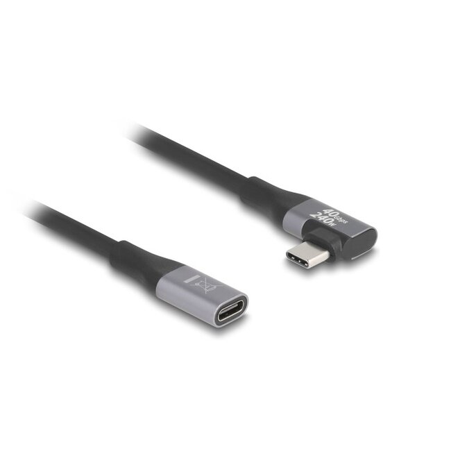 Delock USB-C verlengkabel | haaks/recht | USB4 20 Gbps | PD 240W | 4K 60Hz | 2 meter