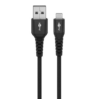 Goobay Goobay Lightning - USB-A Supersoft Textile kabel | USB2.0 | PD 60W | zwart | 1 meter
