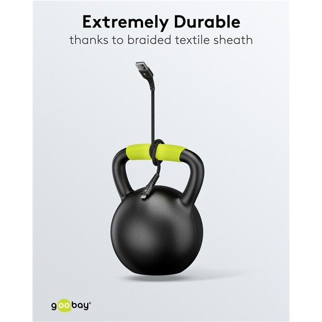Goobay Lightning - USB-A Supersoft Textile kabel | USB2.0 | PD 60W | zwart | 3 meter