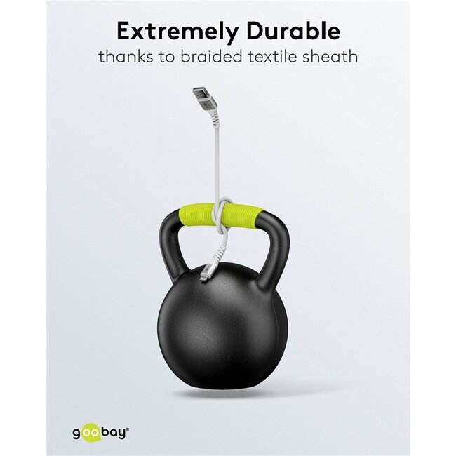 Goobay Lightning - USB-A Supersoft Textile kabel | USB2.0 | PD 60W | wit | 0,50 meter