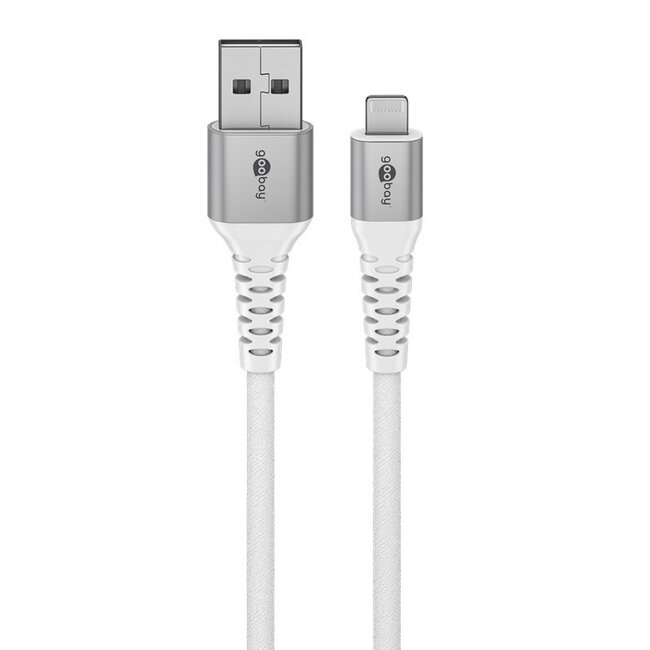 Goobay Lightning - USB-A Supersoft Textile kabel | USB2.0 | PD 60W | wit | 2 meter