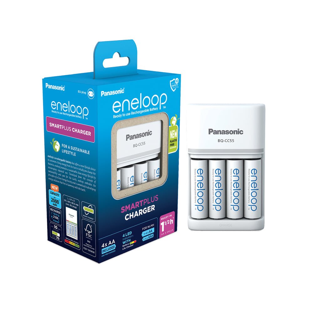 Panasonic Smart & Quick BQ-CC55 +4x eneloop AA Batterijlader NiMH AAA (potlood), AA (penlite)