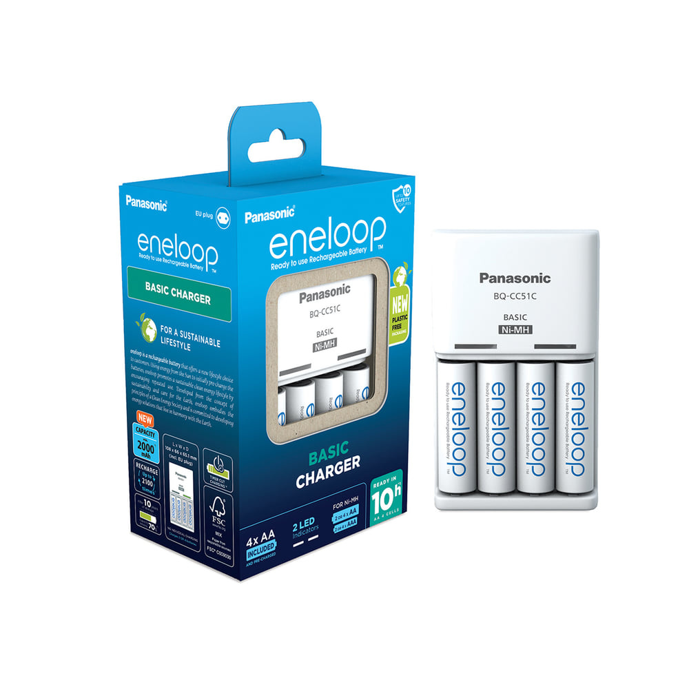 Panasonic Basic BQ-CC51 + 4x eneloop AA Stekkerlader NiMH AAA (potlood), AA (penlite)