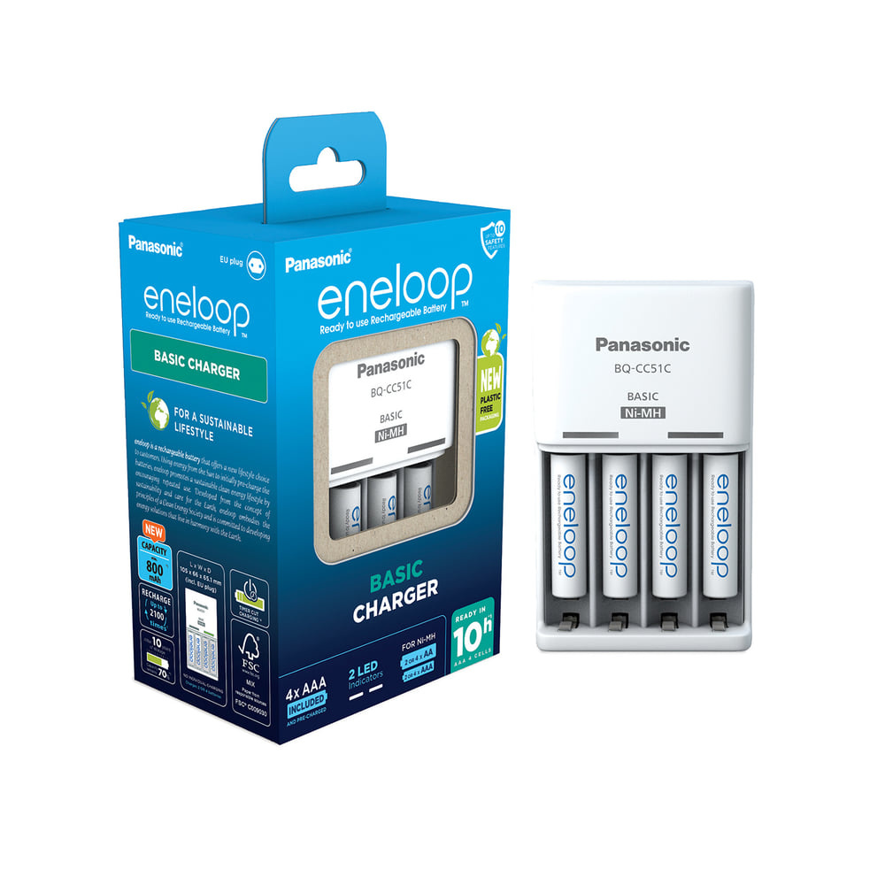 Panasonic Basic BQ-CC51 + 4x eneloop AAA Stekkerlader NiMH AAA (potlood), AA (penlite)