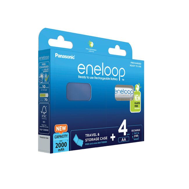 Panasonic eneloop 4  AA 2000mAh - 4er Blister + blaue Box (BK-3MCDEC4BE)
