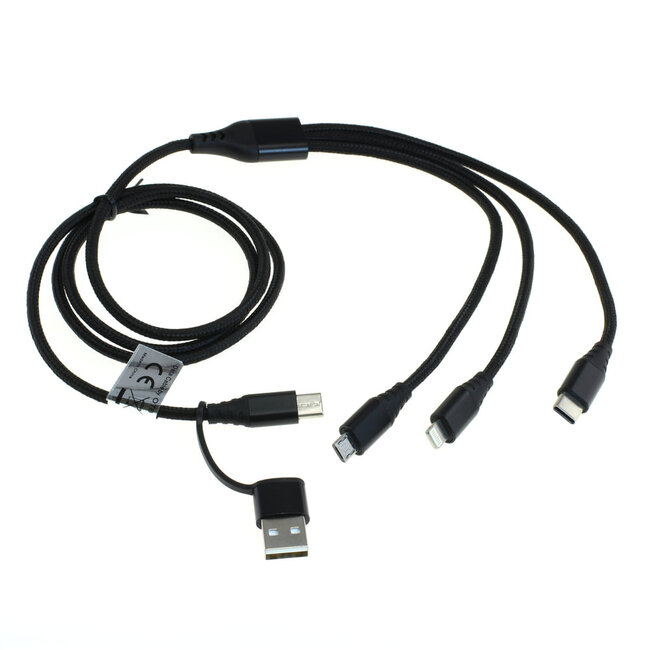 OTB Ladekabel 3in1 + USB-Adapter - kompatibel zu iPhone / Micro-USB / USB-C - 1,0m - schwarz