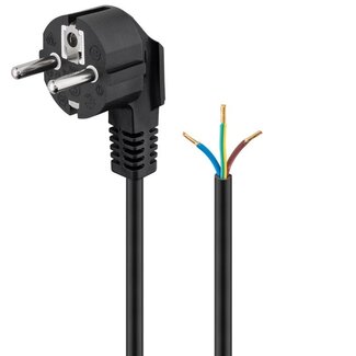 Nedis CEE 7/7 haaks - 3-aderig open eind stroomkabel | 3x 1,00mm | zwart | 3 meter