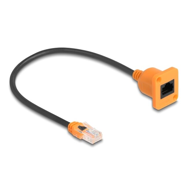 Delock D-Type RJ45 cable plug to jack Cat.5e UTP orange / black 30 cm