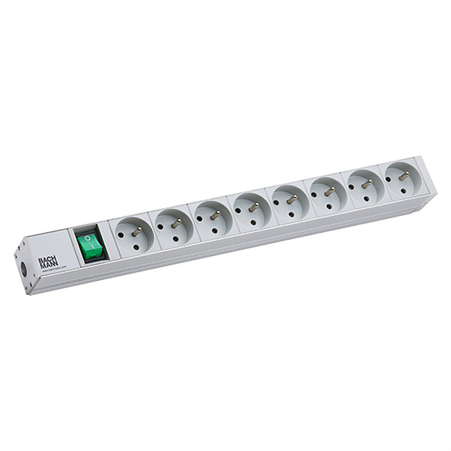 BACHMANN 19"-Steckdosenleiste 1HE 8xUTE 1xSchalter, Aluminium
