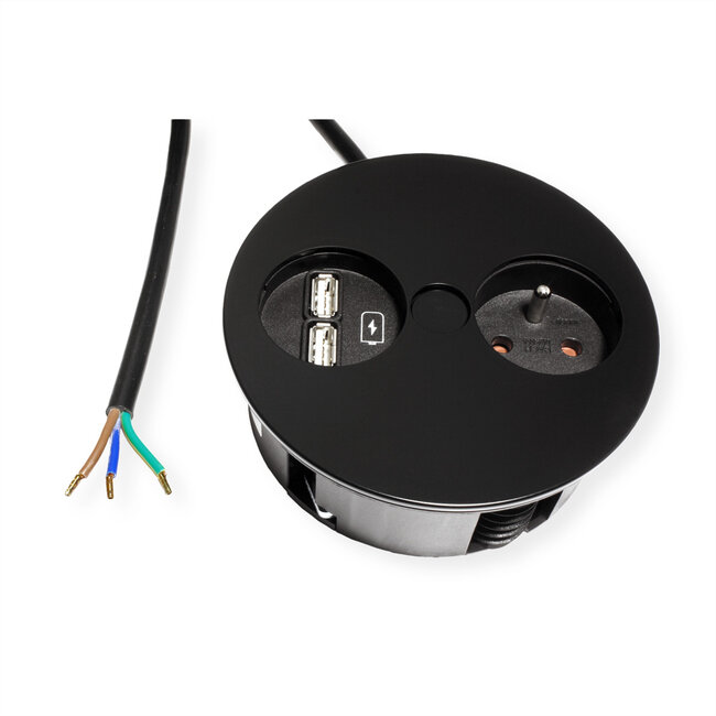 BACHMANN TWIST 1xUTE 1xUSB Charger, AEH RAL9005 30GE, schwarz, 2 m