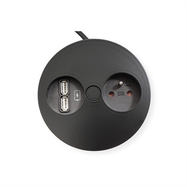 BACHMANN TWIST 1xUTE 1xUSB Charger, AEH RAL9005 30GE, schwarz, 2 m