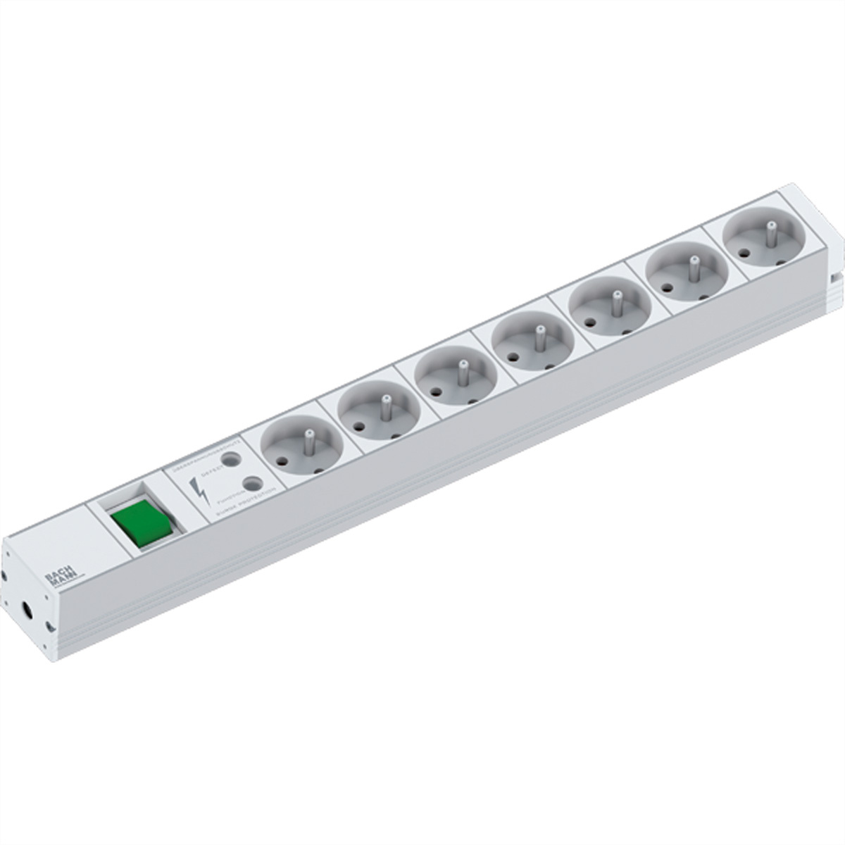 Bachmann 333.838 19 inch Stekkerdoos voor patchkast 1 HE Overspanningsbescherming Grijs-wit (RAL 7035), Aluminium-zilver