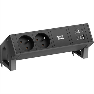 Bachmann BACHMANN DESK2 2xUTE 1xUSB A/C 22W, GST18 RAL9005, schwarz, 0,2 m