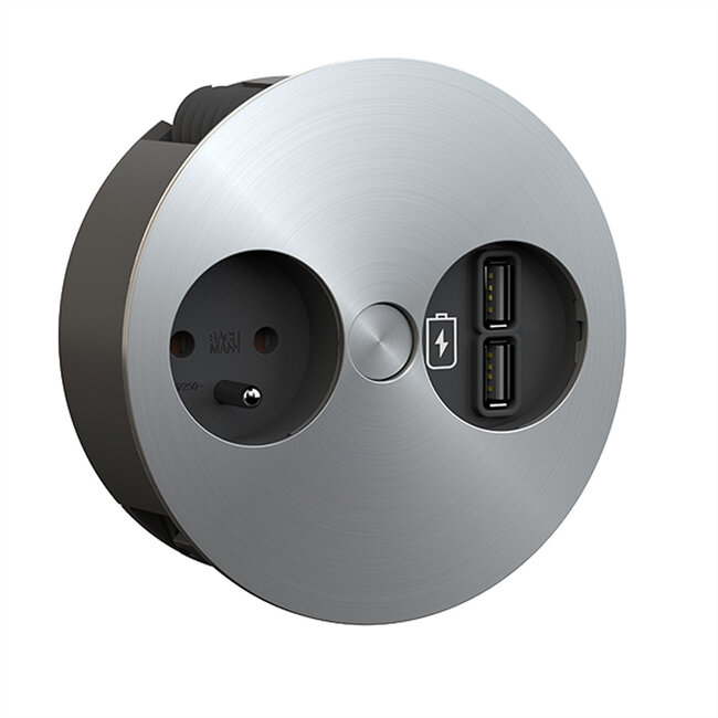 BACHMANN TWIST 1xUTE 1xUSB Charger, AEH Edelstahl Optik, 2 m