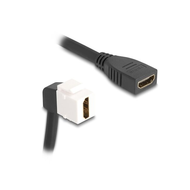 HDMI haaks (90° beneden) Keystone module - HDMI (v) | HDMI2.1 (8K 60Hz + HDR) | wit | 0,20 meter