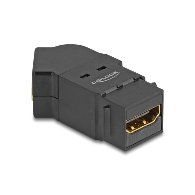 HDMI haaks (45°) Keystone module | met inbouwframe | HDMI2.1 (8K 60Hz + HDR) | zwart