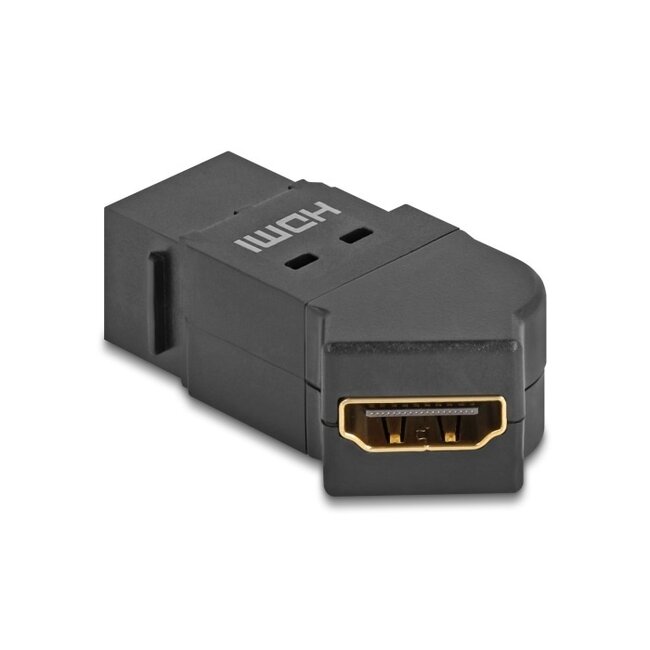 HDMI haaks (45°) Keystone module | met inbouwframe | HDMI2.1 (8K 60Hz + HDR) | zwart
