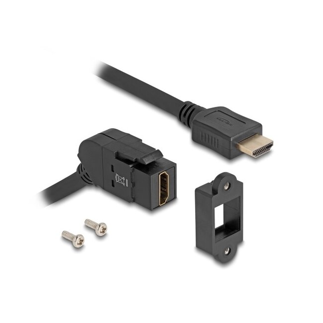 HDMI haaks (45°) Keystone module - HDMI (m) | met inbouwframe | HDMI2.1 (8K 60Hz + HDR) | zwart | 0,30 meter