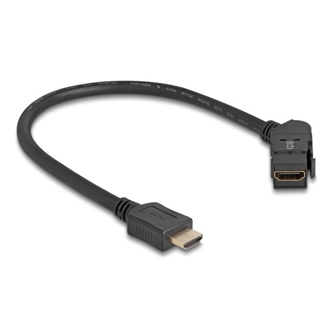 HDMI haaks (45°) Keystone module - HDMI (m) | met inbouwframe | HDMI2.1 (8K 60Hz + HDR) | zwart | 0,30 meter