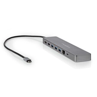 Nedis Nedis USB-C - 2x HDMI 4K 60Hz, USB-A, USB-C PD 100W, RJ45, 3,5mm en (Micro) SD adapter | grijs | 0,40 meter