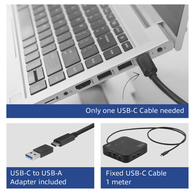 ACT USB-C docking station | 2x HDMI 4K 60Hz, 7x USB-A/C, PD 85W, RJ45 en 3,5mm | DisplayLink | 1 meter