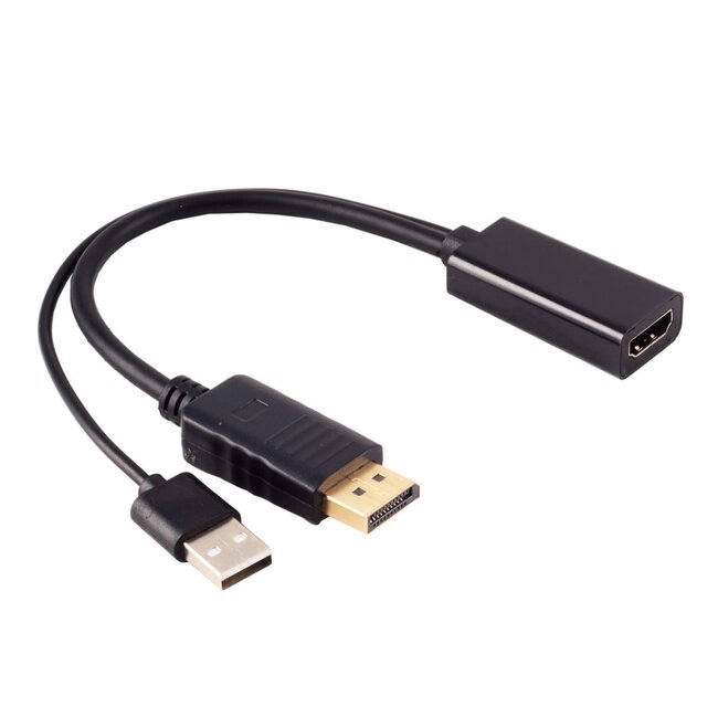 HDMI (v) naar DisplayPort (m) + USB-A (m) actieve adapter | HDMI2.0 | DP1.2 | 4K 60Hz | 0,20 meter