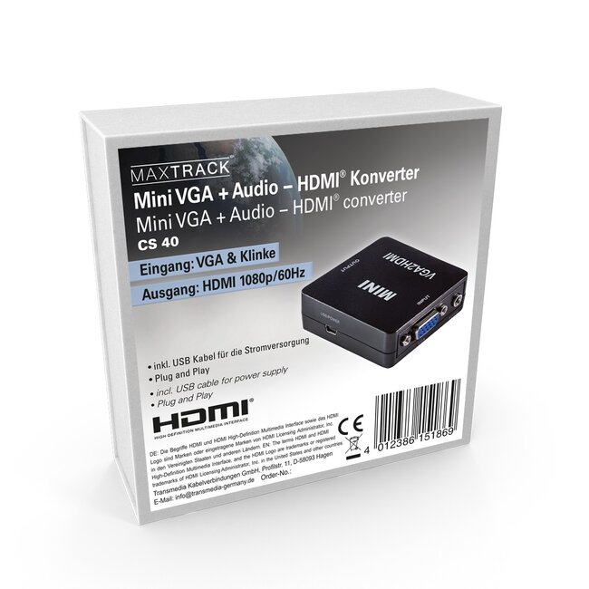 VGA + 3,5mm Jack naar HDMI converter | zwart