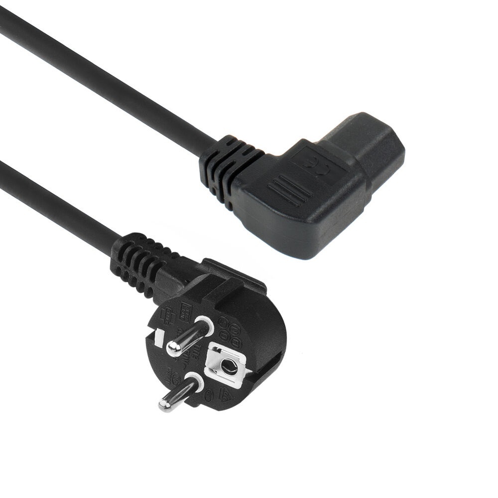 ACT Netsnoer CEE7/7 male (haaks) - C15 (haaks links) IEC60320 zwart 1 m