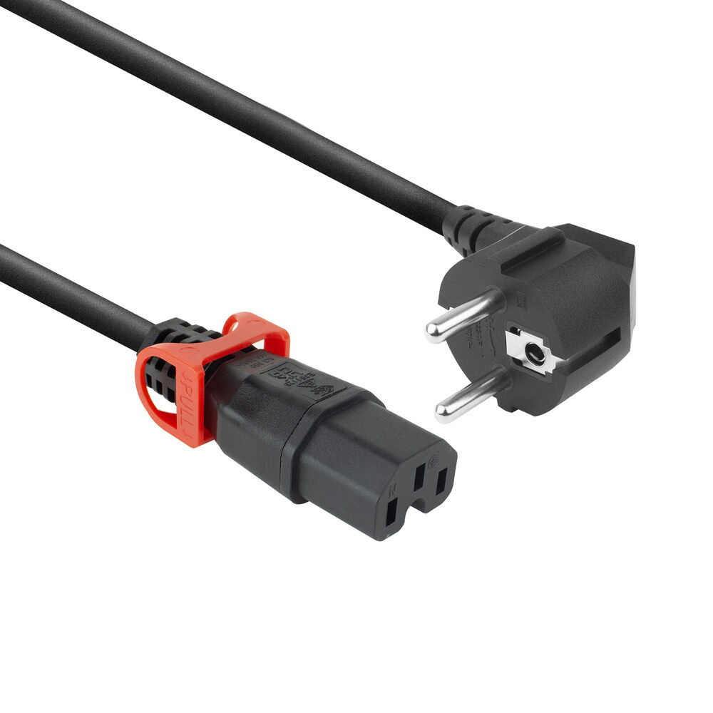 ACT PL0093 Netsnoer CEE 7/7 Male (Angled) - C15 IEC Lock+ | Zwart | 3 meter | EL603S