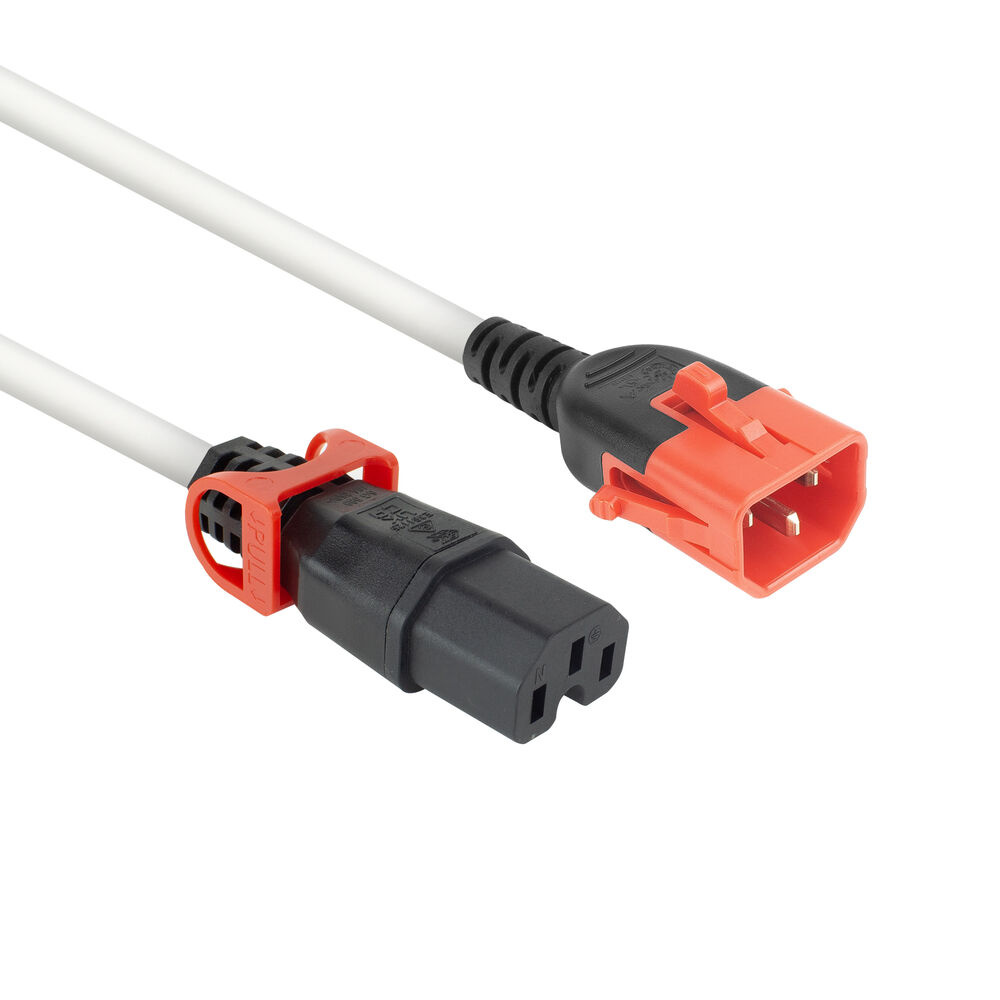 ACT PL0051 Netsnoer C14 IEC Lock+ Dual Locking - C15 IEC Lock+ | Wit | 1 meter| | PC3871