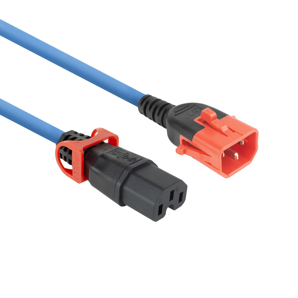 ACT PL0072 Netsnoer C14 IEC Lock+ Dual Locking - C15 IEC Lock+ | Blauw | 2 meter | PC3870