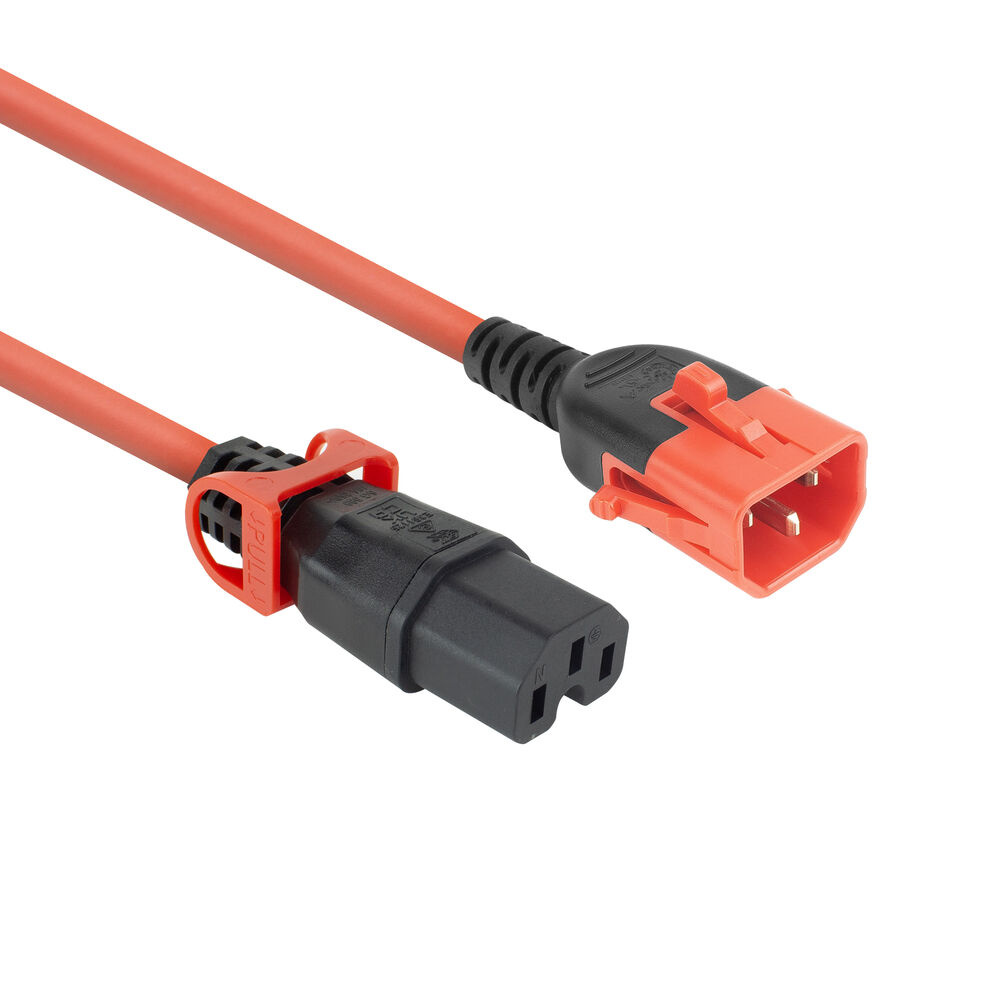 ACT PL0063 Netsnoer C14 IEC Lock+ Dual Locking - C15 IEC Lock+ | Rood | 3 meter | PC3869