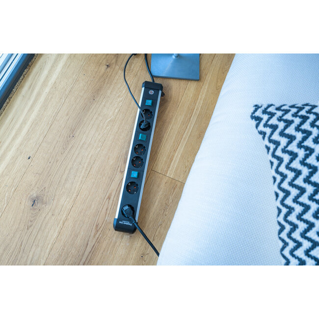 Brennenstuhl Premium-Alu-Line Technics stekkerdoos | 6 contacten (3x2) | 3 meter