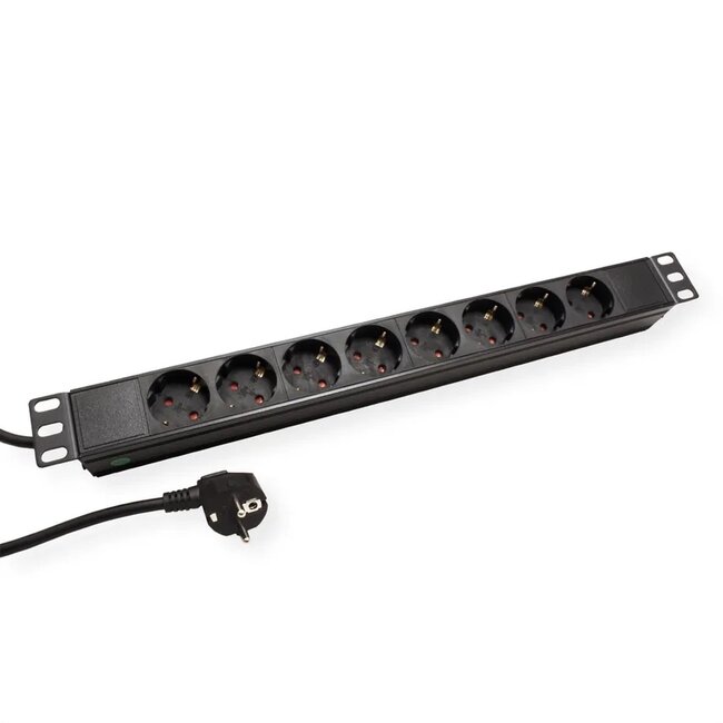 19 inch stekkerdoos | CEE 7/7 - 8x CEE 7/3 | 1U | zwart  | 3 meter