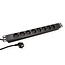 19 inch stekkerdoos | CEE 7/7 - 8x CEE 7/3 | 1U | zwart  | 3 meter