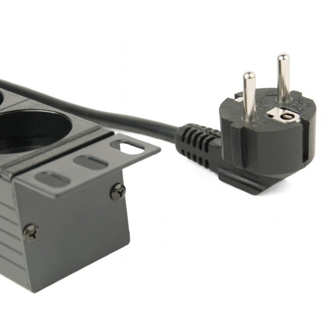 19 inch stekkerdoos | schakelaar | CEE 7/7 - 8x CEE 7/3 | 1U | zwart | 3 meter