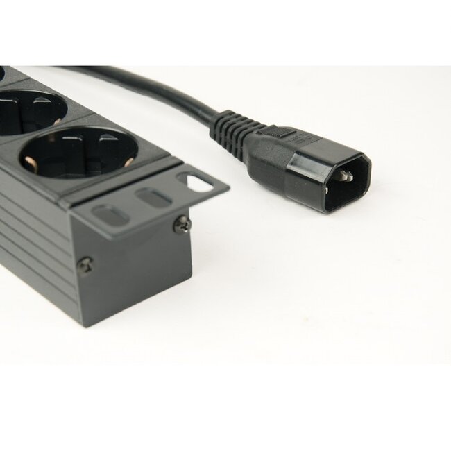 19 inch stekkerdoos | schakelaar | IEC C14 - 8x CEE 7/3 | 1U | zwart | 3 meter