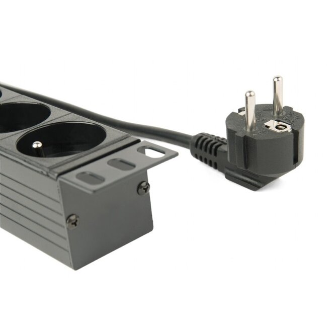 19 inch stekkerdoos | schakelaar | CEE 7/7 - 8x CEE 7/5 (België) | 1U | zwart | 3 meter