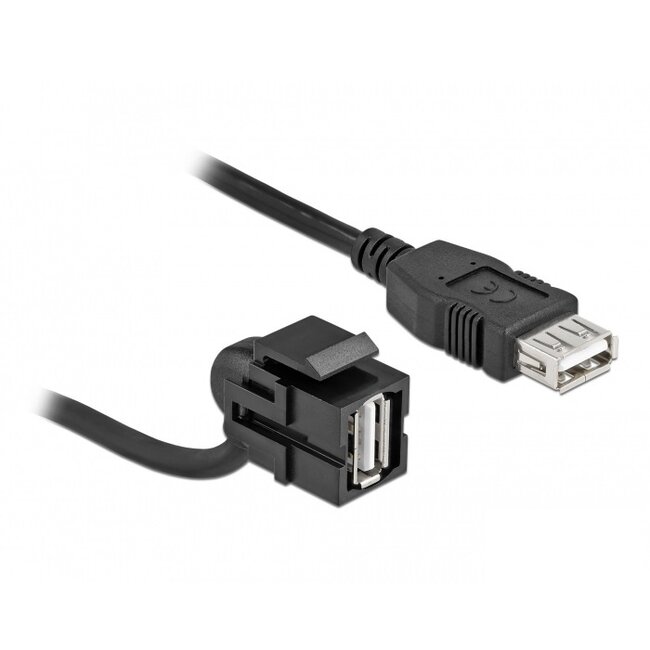 USB-A haaks (110° beneden) Keystone module - USB-A (v) | USB2.0 | zwart | 0,30 meter