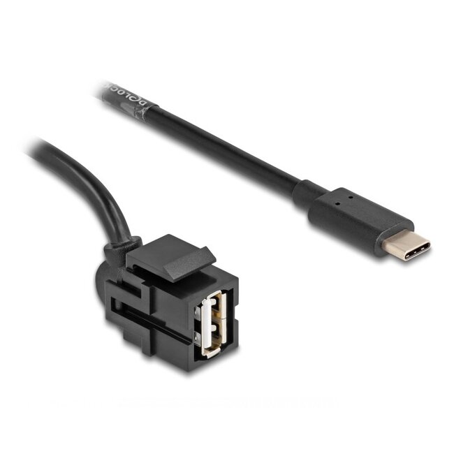 USB-A haaks (110° boven) Keystone module - USB-C (m) | USB2.0 | zwart | 1,5 meter