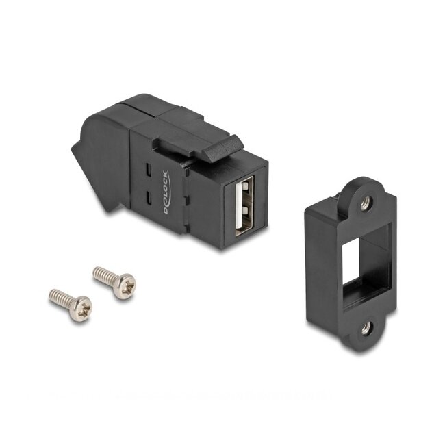 USB-A haaks (45°) Keystone module | met inbouwframe | USB2.0 | zwart