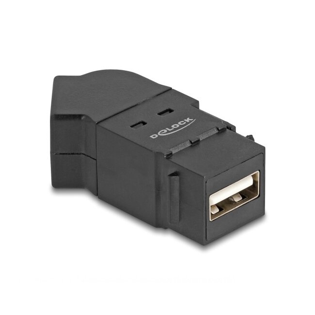 USB-A haaks (45°) Keystone module | met inbouwframe | USB2.0 | zwart