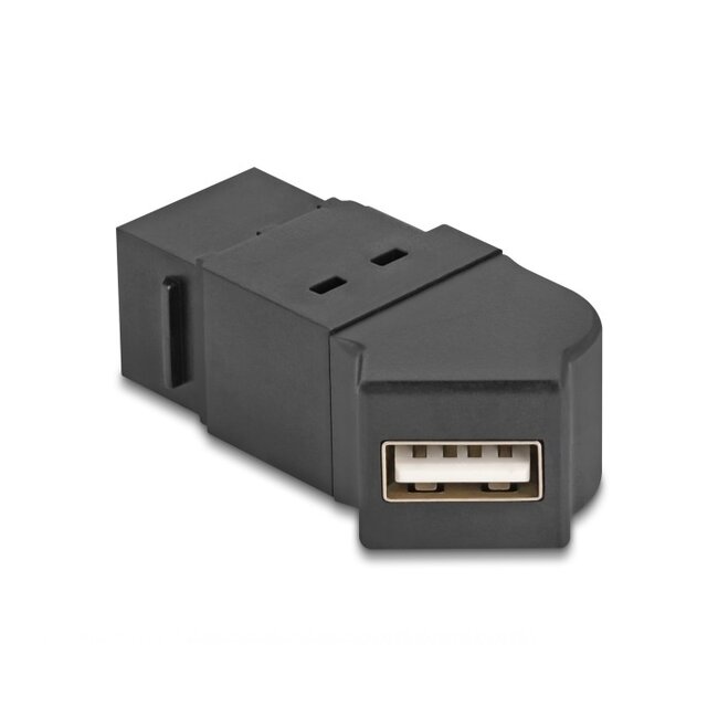 USB-A haaks (45°) Keystone module | met inbouwframe | USB2.0 | zwart