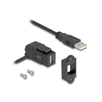 DeLOCK USB-A haaks (45°) Keystone module - USB-A (m) | met inbouwframe | USB2.0 | zwart | 0,30 meter