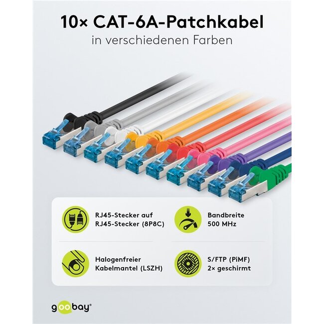 Goobay CAT 6A Patch Cable S/FTP (PiMF), 1 m, Set in 10 Colours