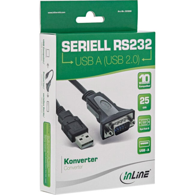 InLine® USB 2.0 naar seriële adapterkabel, USB A naar 9-pin Sub D male, 0,25m