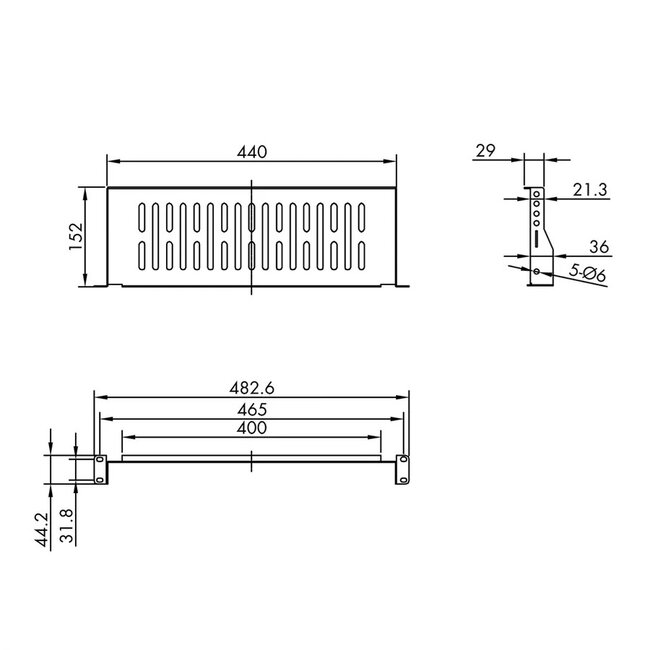 19 inch legplank | 15 cm diep | max. 10 kg | 1U | zwart