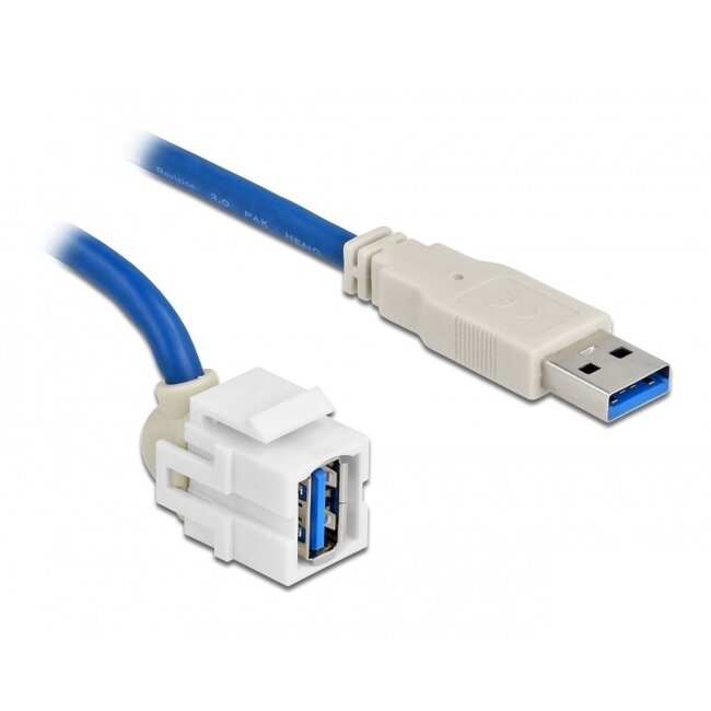 USB-A haaks (110° boven) Keystone module - USB-A (m) | USB3.0 5 Gbps | wit | 0,50 meter