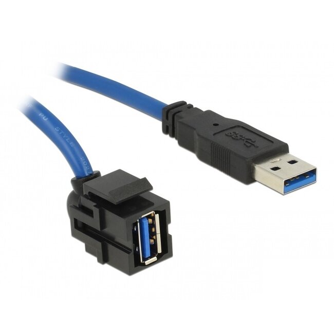 USB-A haaks (110° boven) Keystone module - USB-A (m) | USB3.0 5 Gbps | zwart | 1,5 meter